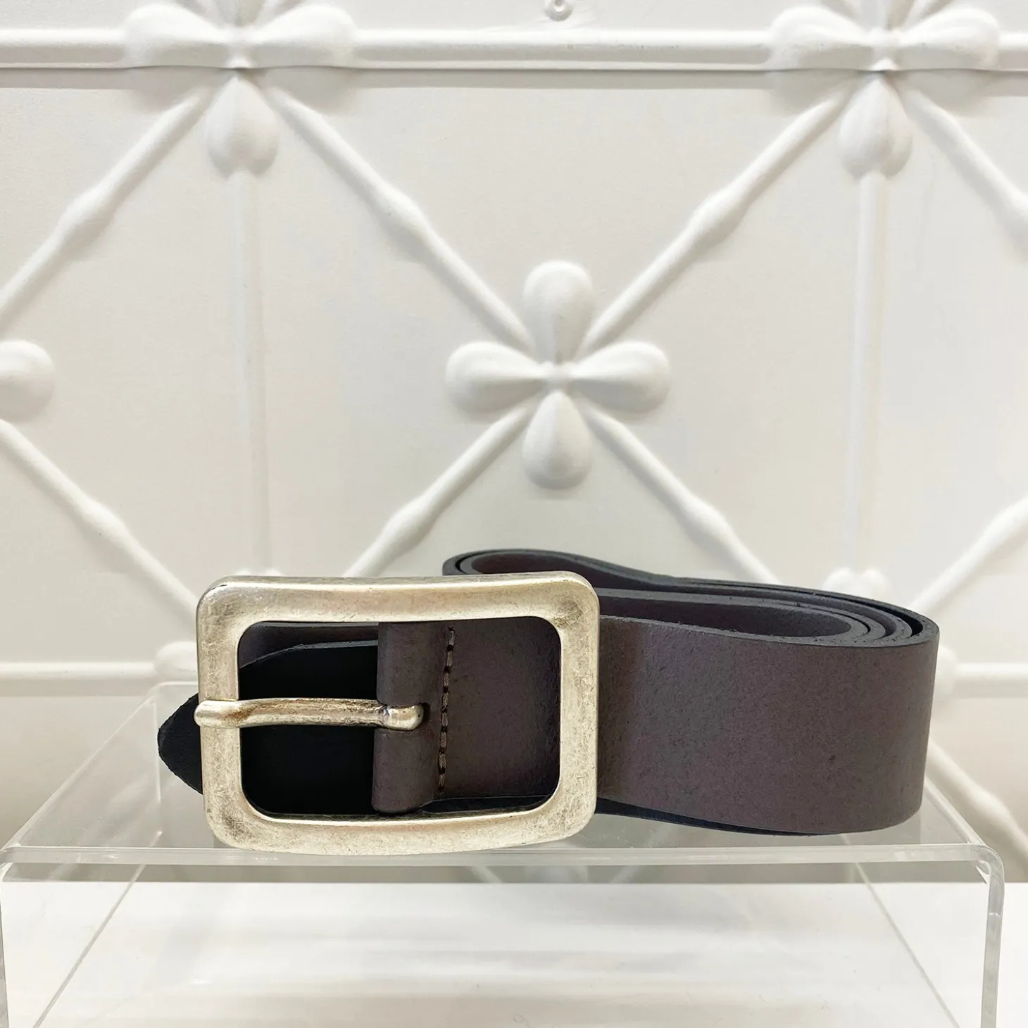 Square Buckle Leather Belt | Anthracite | V1