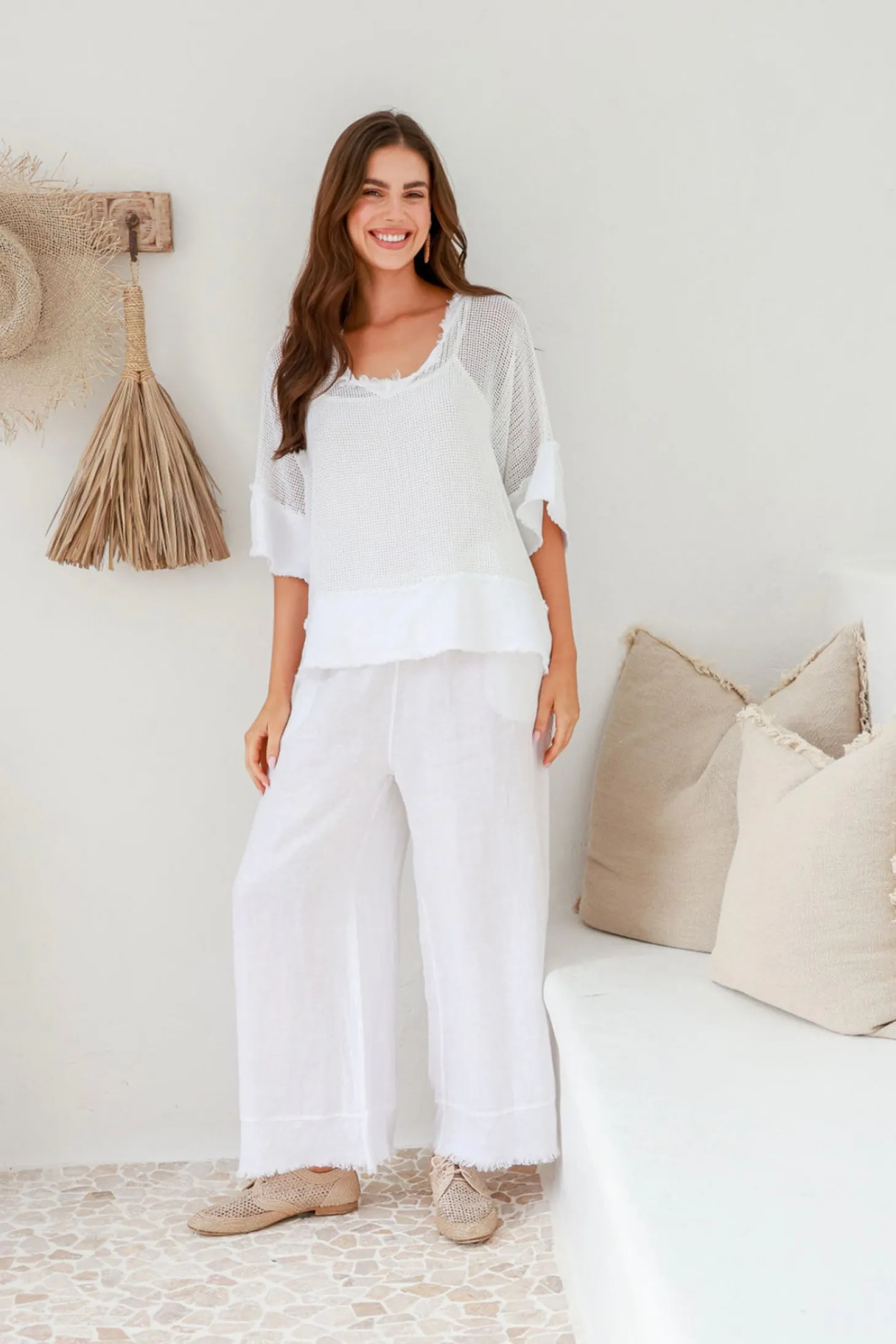 Tara Linen Pant - White - IC17