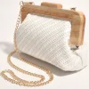 Tessa Diagonal Weave Timber Frame Clutch - White - AD14