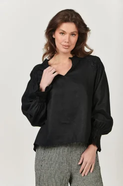 Tina V-Neck Linen Top - Black - OJ23