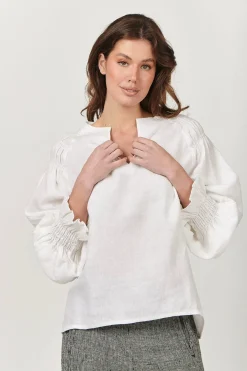 Tina V-Neck Linen Top - White - OJ23