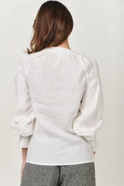 Tina V-Neck Linen Top - White - OJ23