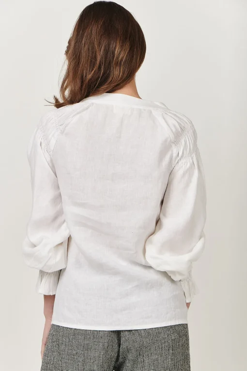 Tina V-Neck Linen Top - White - OJ23