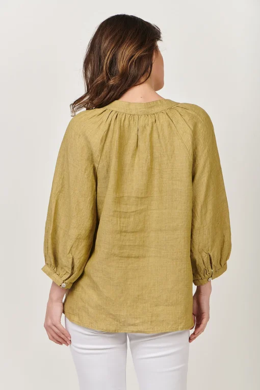 Trudy V-Neck Linen Top - Peridot - OJ24