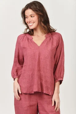 Trudy V-Neck Linen Top - Rhubarb - OJ24