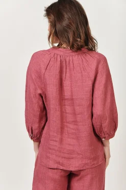 Trudy V-Neck Linen Top - Rhubarb - OJ24