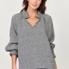Tulip V-Neck Linen Top - Pepper - OJ27