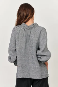 Tulip V-Neck Linen Top - Pepper - OJ27