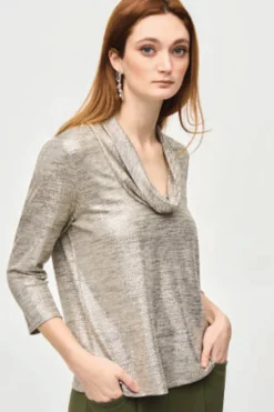 Uma Foiled Cowl Neck Top - Gold - JR19